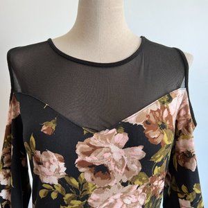 Absolute New York - Black Floral Long Sleeves Shirt with Mesh Collar